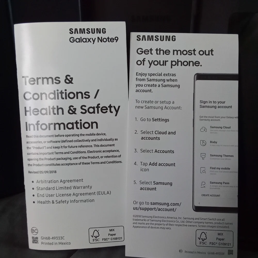 NO PHONE Samsung Galaxy Note 9 128 GB Box with Manual & Spare Parts 2018
